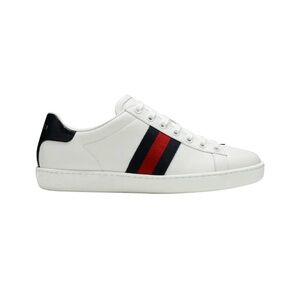 New in box GUCCI Calfskin Ayers Web Womens Ace Sneakers White Blue